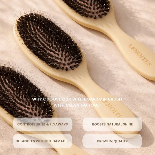 Wild Boar Hair Brush with Cleaning Tool